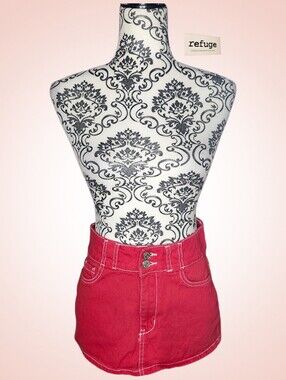 REFUGE Red Denim Mini Skirt - Small